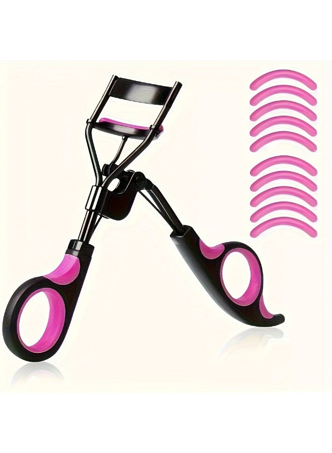 KHAJUL 11 in 1 Eyelash Curler Kit, Stainless Steel Professional Eyelash Curler with 10 Silicone Refill Pads, Black and Hot Pink Dual-Color Design for Pain-Free Curls, Complete Travel Makeup Tools Set for Women - Image 1